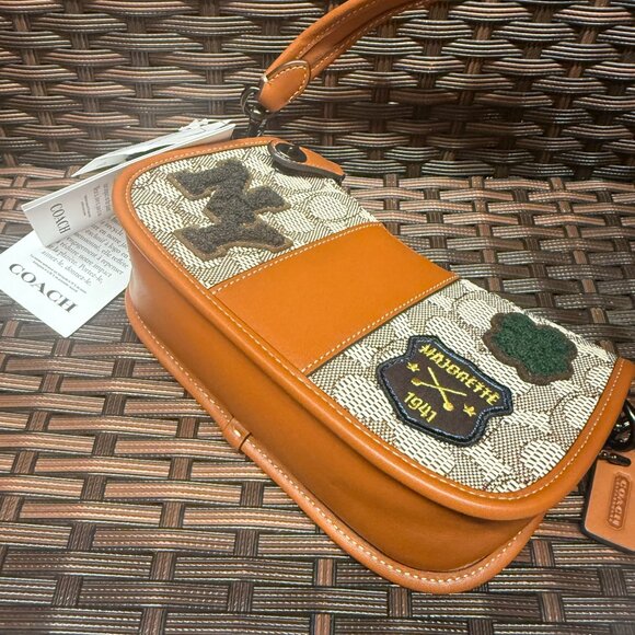 coach Swinger Bag 20 In Signature Jacquard With Varsity Patches cg169 - Picture 3 of 8